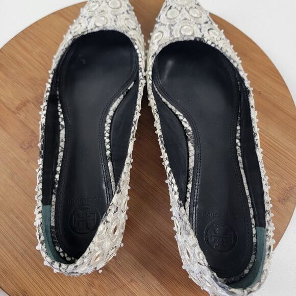 Tory Burch 'Yasmin' Embroidered Flat White Leather Womens Shoe Sz 10 M MSRP $378 - Picture 6 of 11